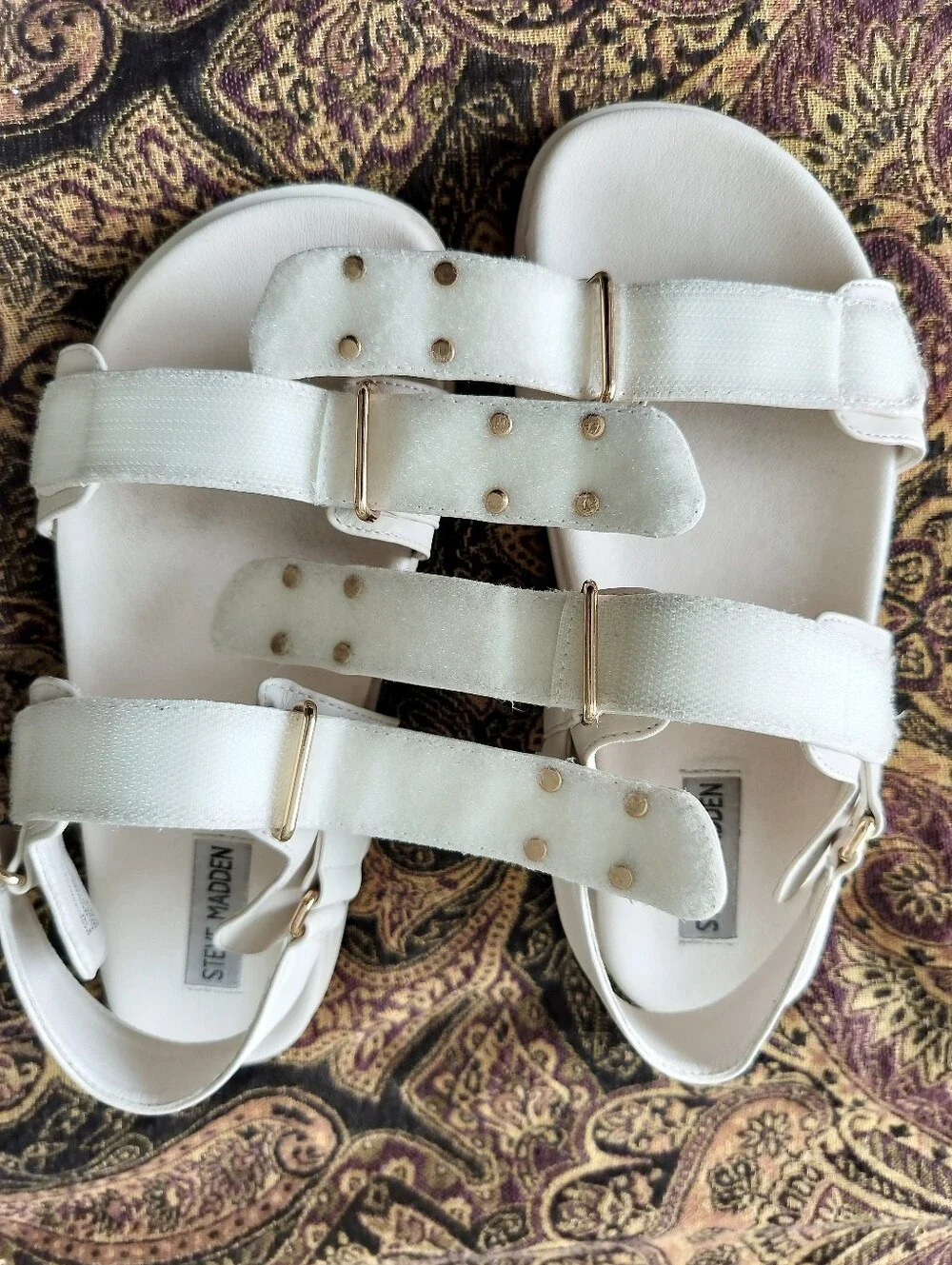 Steve Madden Women's 8.5 Markos Flatform Slingback Sandals Bone Gold Hardware